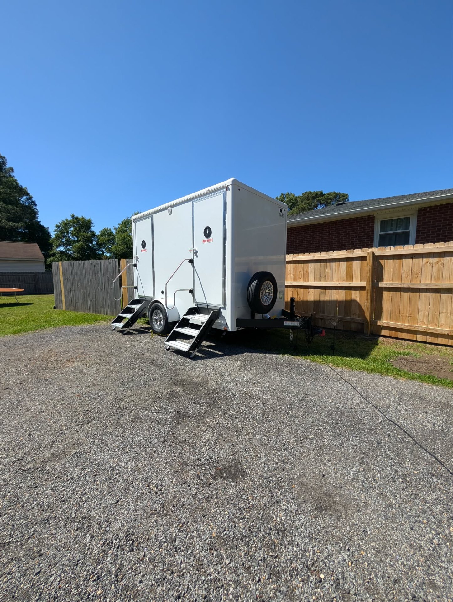 The Social Stall luxury restroom trailer parked and ready for an event in coastal Virginia