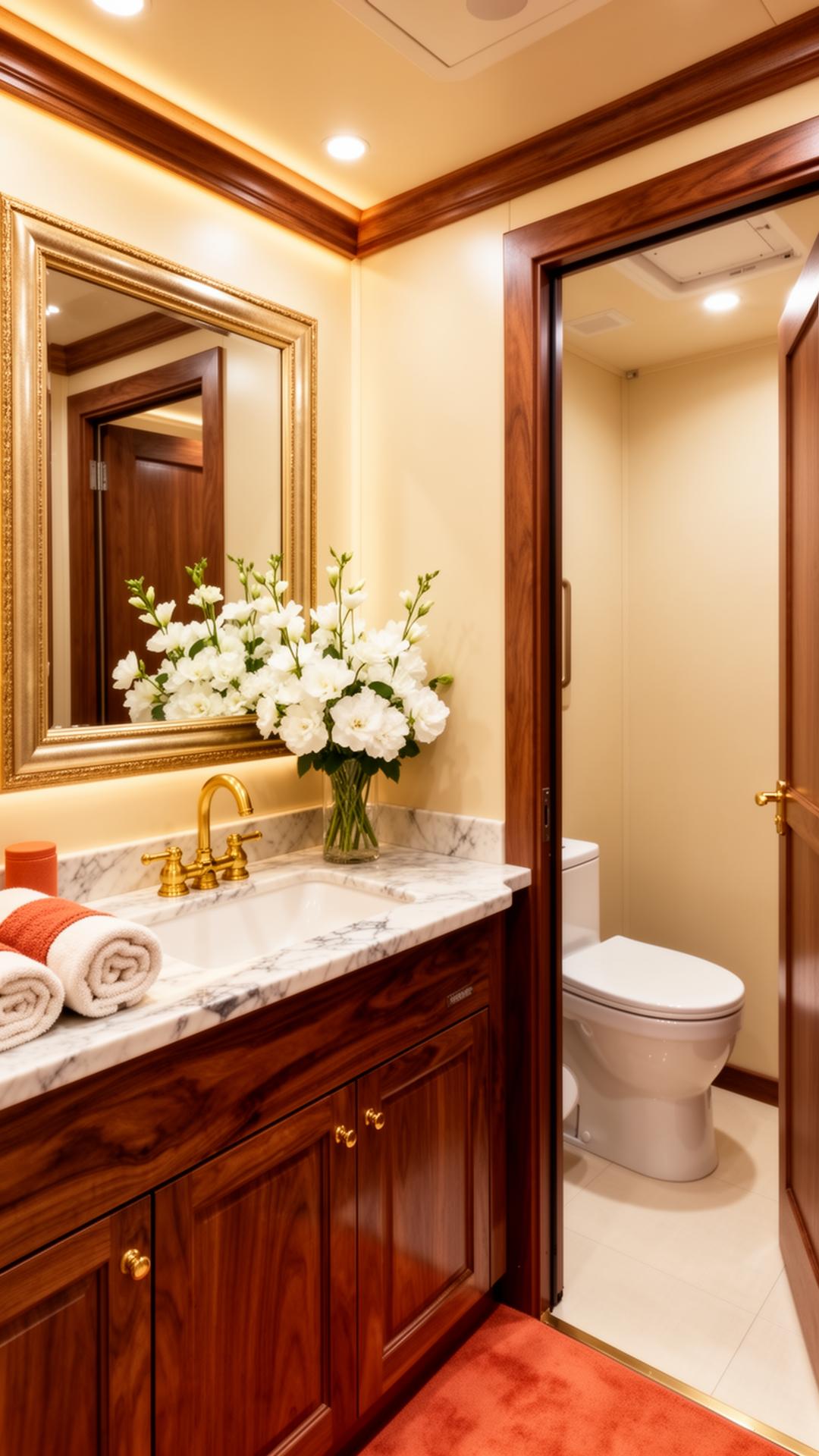 Interior of a luxury restroom trailer rented for an event in Norfolk